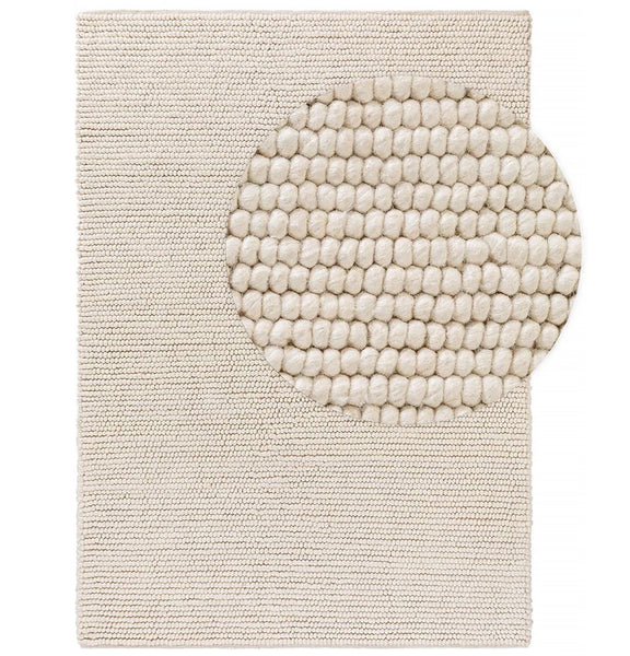 Ivory Cream Chunky Beads Hand-Woven Handmade Wool Natural Area Rug