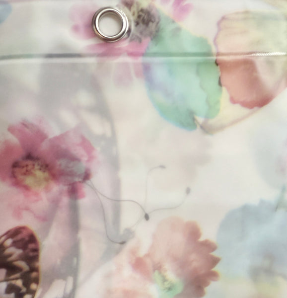 Blue Purple Butterfly Transparent PEVA Shower Curtain With Roller Ball Hooks