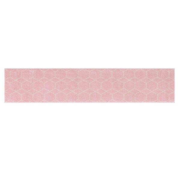 Pink Ivory Modern Geometric Distressed Runner Rug – 2' x 10'