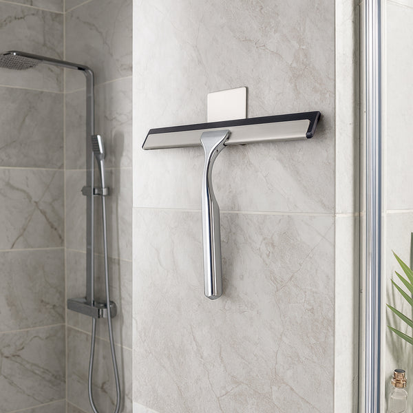 Silver Stainless Steel Window Bathroom Cleaning Squeegee - 10"