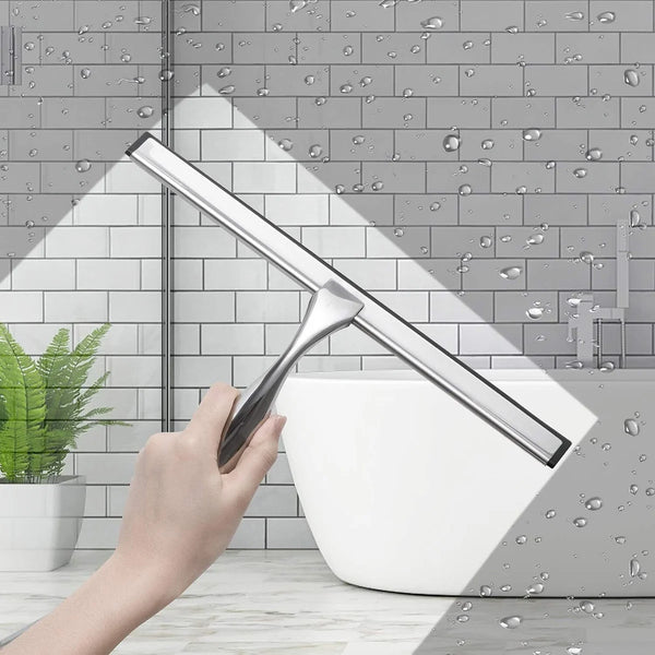 Silver Stainless Steel Window Bathroom Cleaning Squeegee - 10"