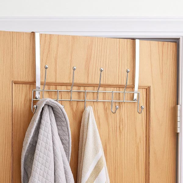 Heavy Duty Silver Over The Door Hanger Hanging Rack 9 Hooks Organizer