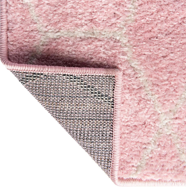 Pink Ivory Modern Geometric Distressed Runner Rug – 2' x 10'