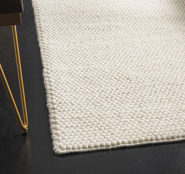 Ivory Cream Chunky Beads Hand-Woven Handmade Wool Natural Area Rug