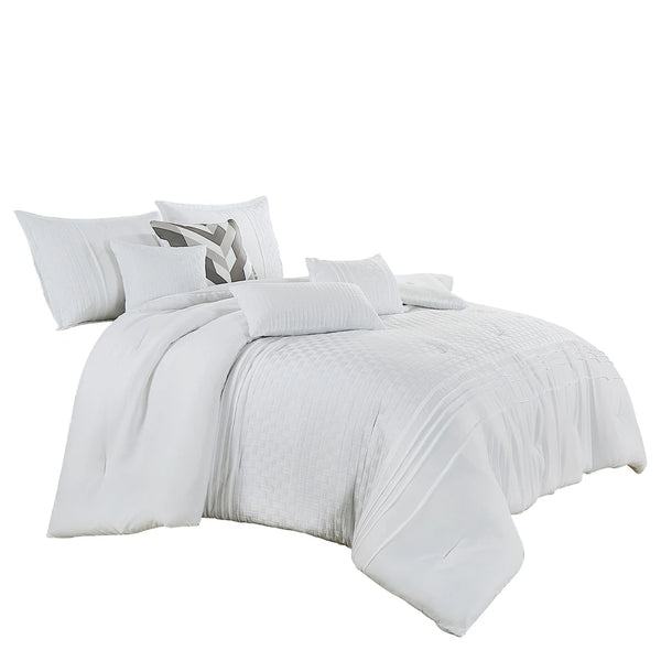 7 Piece Solid Off-White Geometric Bedding Comforter Set