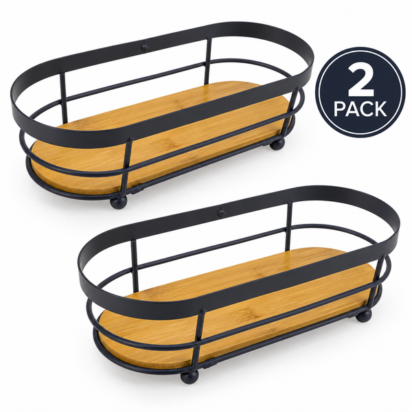 2-Pack Set Oval Natural Bamboo Wooden Decorative Storage Organizer Tray - 11.3"x5"