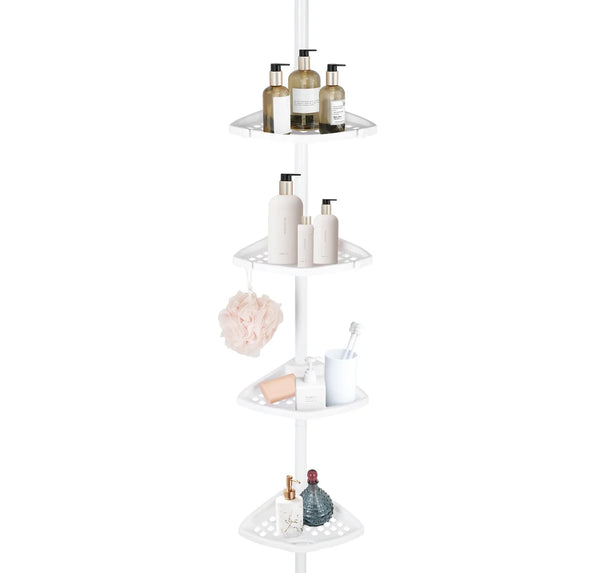 4-Tier White Corner Tension Pole Shower Caddy