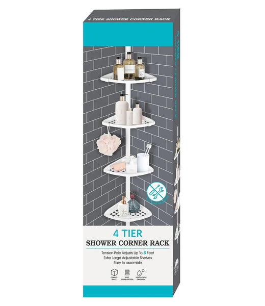 4-Tier White Corner Tension Pole Shower Caddy
