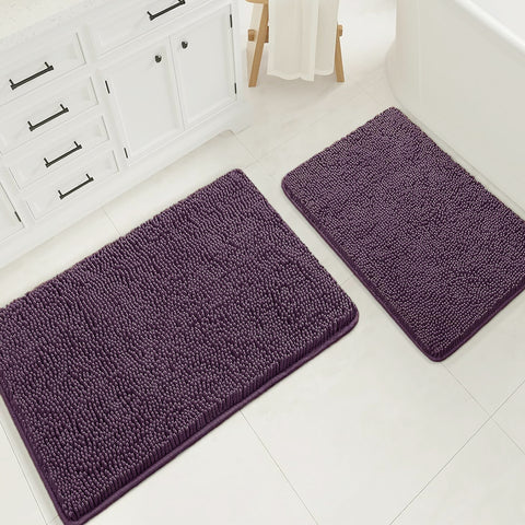 Large 2 Piece Set Plum Soft Cozy Plush Chenille Bath Mat Bathroom Rug