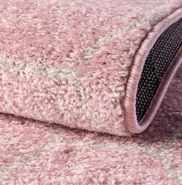 Pink Ivory Modern Geometric Distressed Runner Rug – 2' x 10'