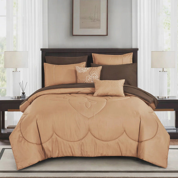 Earthy Brown Solid Modern 9 Piece Bed-in-a-bag Comforter Set