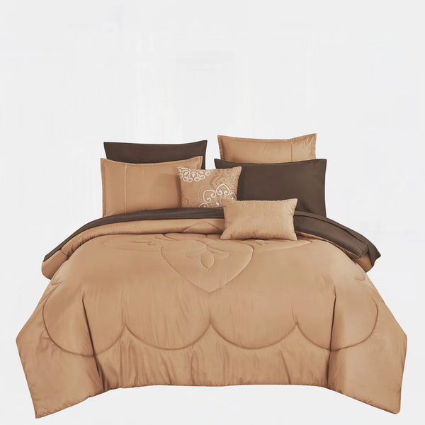 Earthy Brown Solid Modern 9 Piece Bed-in-a-bag Comforter Set
