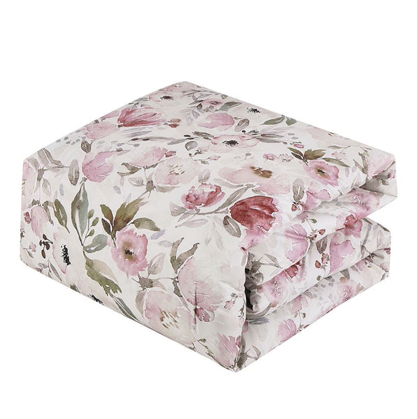 7 Piece Pink Floral Botanical Modern Comforter Set Soft Bedding