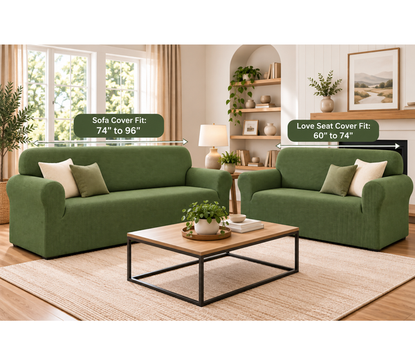 Sage Green 2-Piece Set Slipcover Sofa & Loveseat Cover Protector 4-Way Stretch Elastic