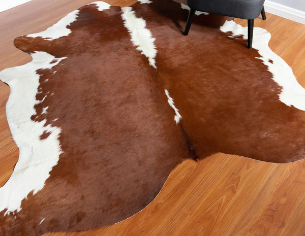 6' x 7' Feet Brown White Cowhide Handmade Soft Large Cow Hide Cow Skin Leather Animal Area Rug