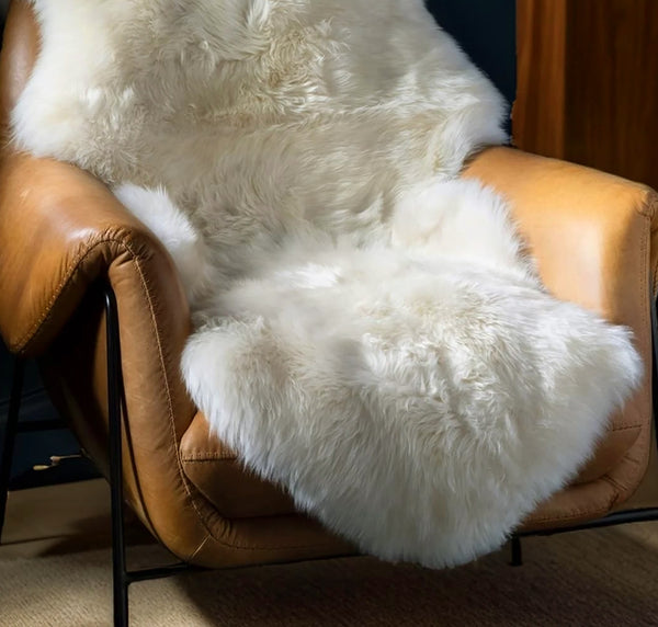 Ivory White New Zealand Super Thick Plush Natural Sheepskin Shag Rug - 28"x40"