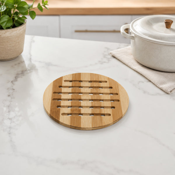 2-Pack Natural  Bamboo Round Heat-Resistant Trivet Set - 7.7" Long