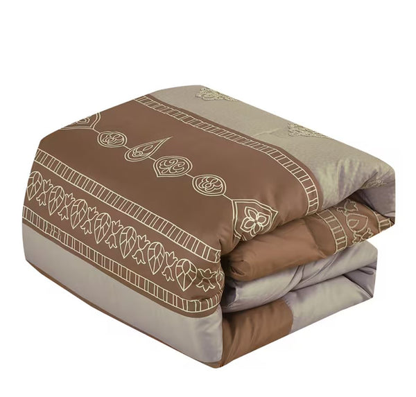 7 Piece Embroidered Brown Beige Comforter Set Soft Bedding