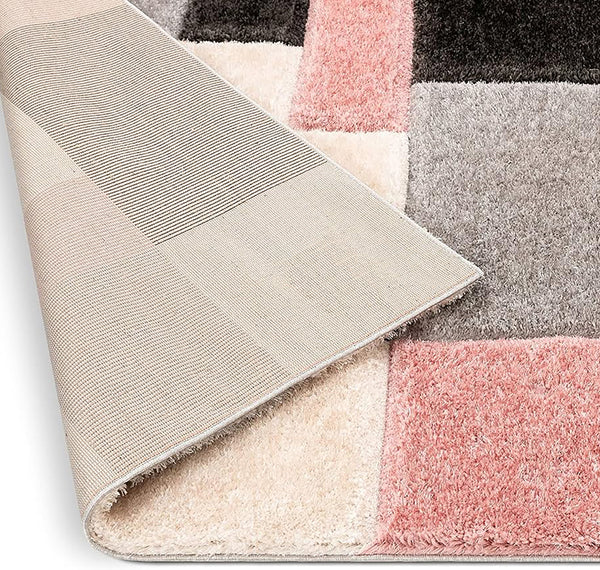 3D Textured Soft Modern Pink Gray Charcoal Cream Geometric Shag Runner Rug - 2'7" x 9'10"