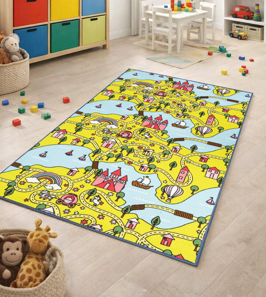Educational USA States Map / Princess World Reversible Fun Kids Area Rug