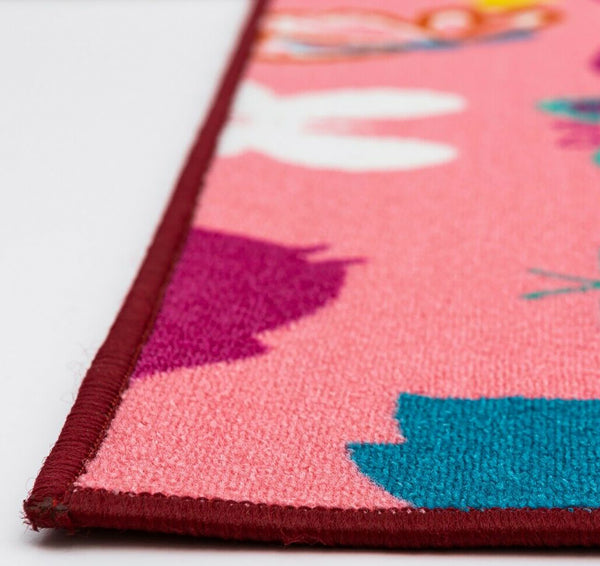 Multi Color ABCs Educational / Pink Butterflies Reversible Fun Kids Area Rug