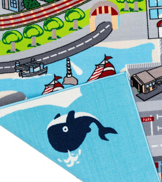 Educational World Map Animals / City Roads Reversible Fun Kids Area Rug  - 31"x58"