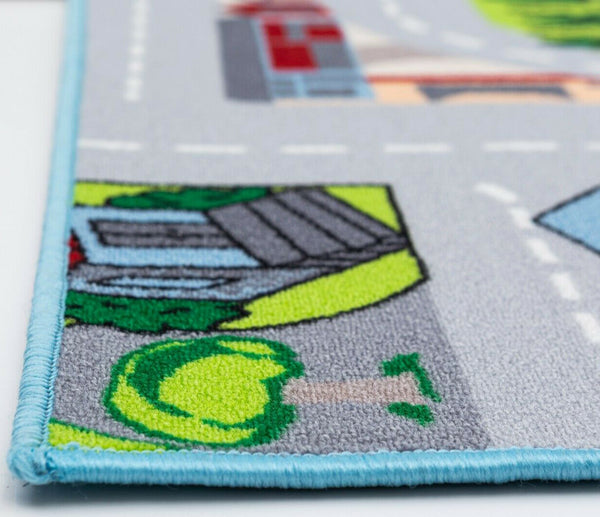 Educational World Map Animals / City Roads Reversible Fun Kids Area Rug  - 31"x58"