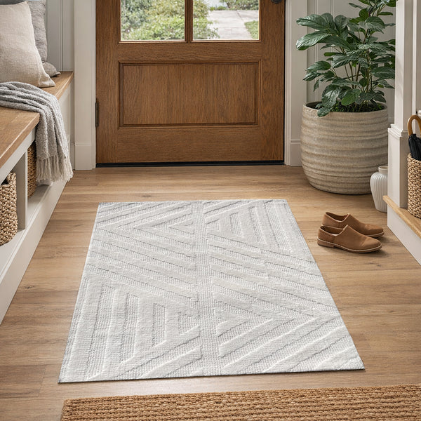 2x3 Ivory Light Cream Geometric Abstract Soft Pile Boho Minimal Door Mat Area Rug