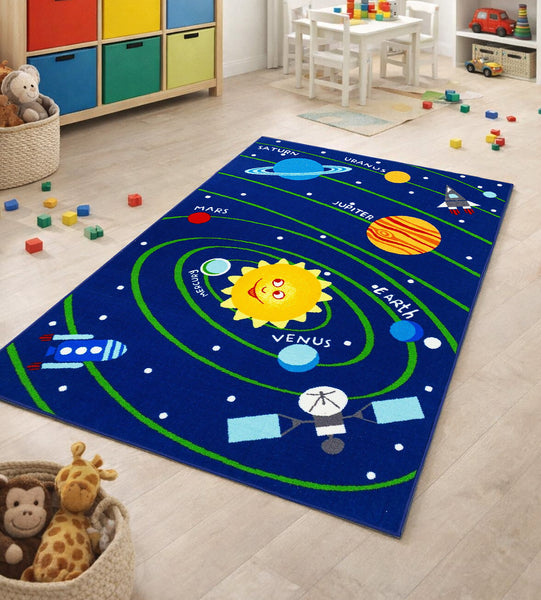 Soft Educational Solar System Planets / Numbers Reversible Fun Kids Area Rug