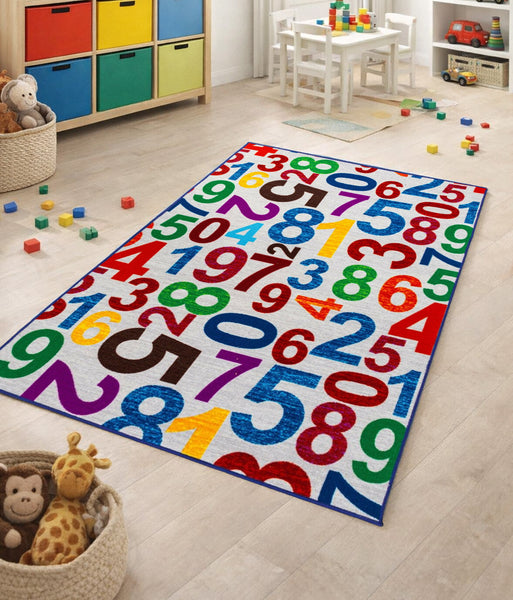 Soft Educational Solar System Planets / Numbers Reversible Fun Kids Area Rug