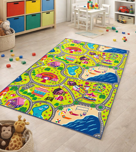 Educational Alphabet ABCs / Girl's City Roads Reversible Fun Kids Area Rug