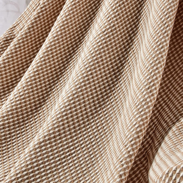 Beige & Cream Textured Woven Soft Cozy Throw Blanket with Fringe Tassels – 50"x60"