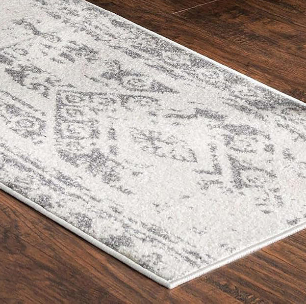 Cream/Gray Vintage Distressed Medallion Runner Rug - 2'7" x 10'