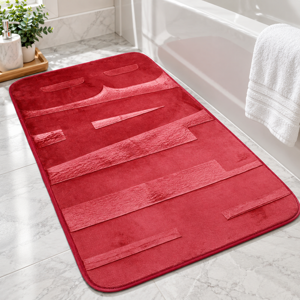 Set of 2 Red Bath Words Memory Foam Soft Comfortable Ultra Absorbent Non-Slip Bath Mat