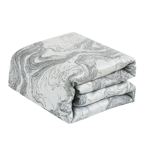 7 Piece White Grey Abstract Modern Bedding Comforter Set