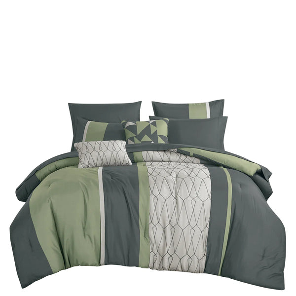 Green Grey Geometric Modern 9 Piece Bed-in-a-bag Comforter Set