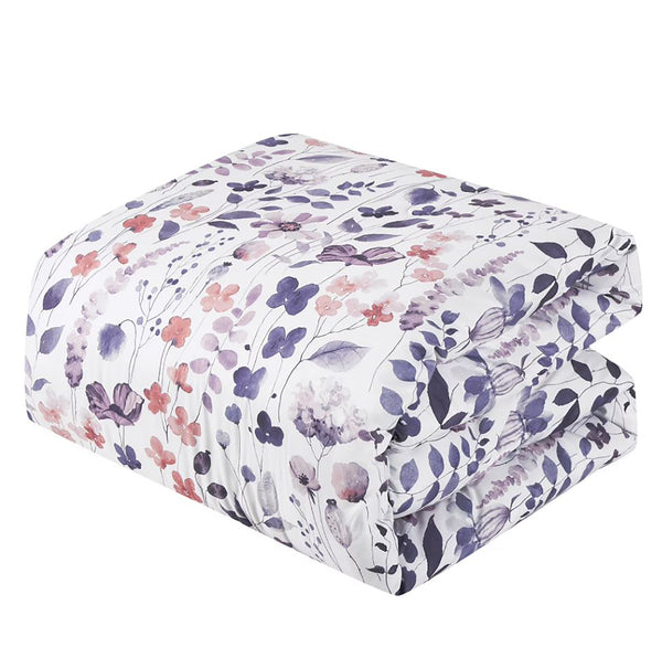 7 Piece Purple Floral Botanical Modern Comforter Set Soft Bedding