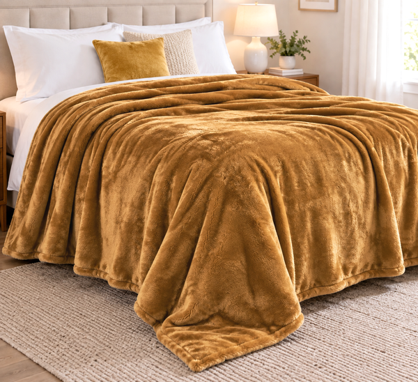 Solid Gold Ultra Plush Fleece Ultra Soft Warm Cozy Bed Blanket