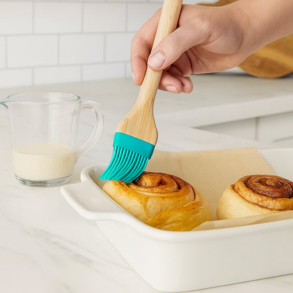 2 Piece Set Bamboo Silicone Teal Blue Basting Brush - 9" Long