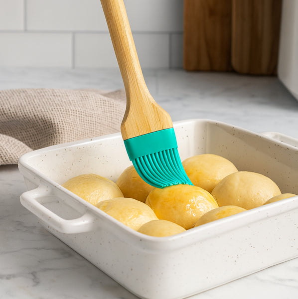 2 Piece Set Bamboo Silicone Teal Blue Basting Brush - 9" Long