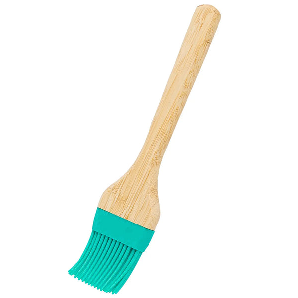 2 Piece Set Bamboo Silicone Teal Blue Basting Brush - 9" Long