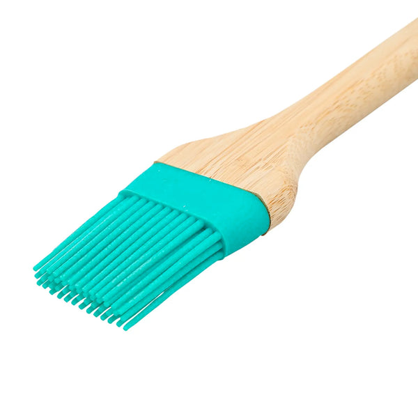 2 Piece Set Bamboo Silicone Teal Blue Basting Brush - 9" Long