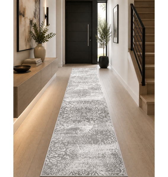 Gray/Ivory Vintage Distressed Medallion Runner Rug - 2' x 13'