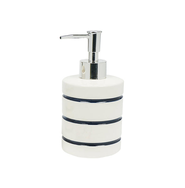 White Navy Striped Dolomite Bathroom Accessories Set - Soap Dispenser, Soap Dish & Tumbler