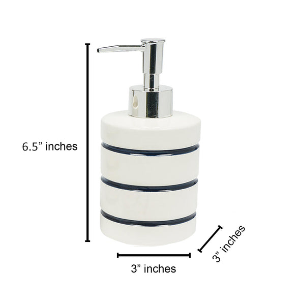 White Navy Striped Dolomite Bathroom Accessories Set - Soap Dispenser, Soap Dish & Tumbler