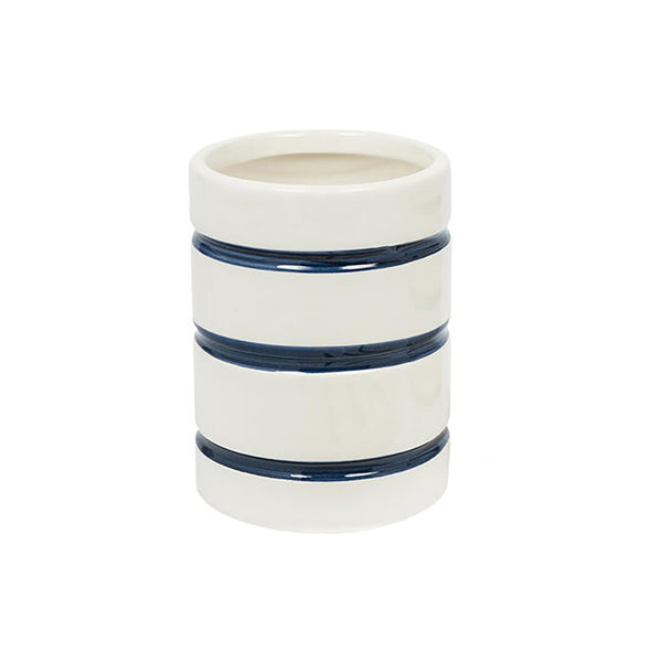 White Navy Striped Dolomite Bathroom Accessories Set - Soap Dispenser, Soap Dish & Tumbler