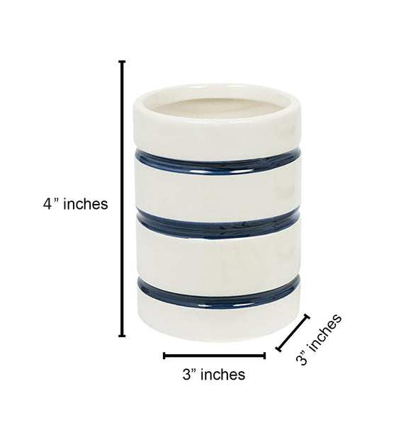 White Navy Striped Dolomite Bathroom Accessories Set - Soap Dispenser, Soap Dish & Tumbler