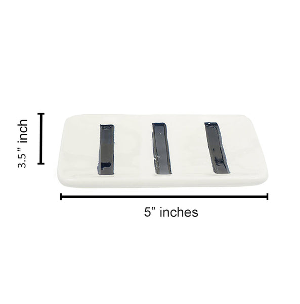 White Navy Striped Dolomite Bathroom Accessories Set - Soap Dispenser, Soap Dish & Tumbler