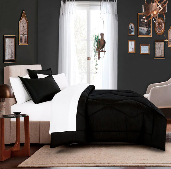 7 Piece Black White Geometric Solid  Modern Comforter Set Soft Bedding