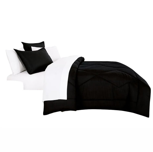 7 Piece Black White Geometric Solid  Modern Comforter Set Soft Bedding